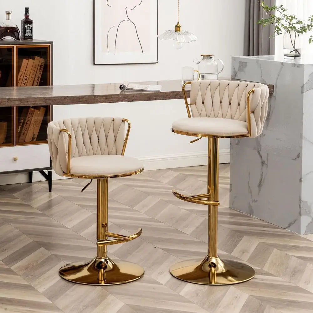 Juego de 3 taburetes giratorios de terciopelo beige, altura ajustable para mostrador con respaldo, ideales para isla de cocina, pub, personalizados.