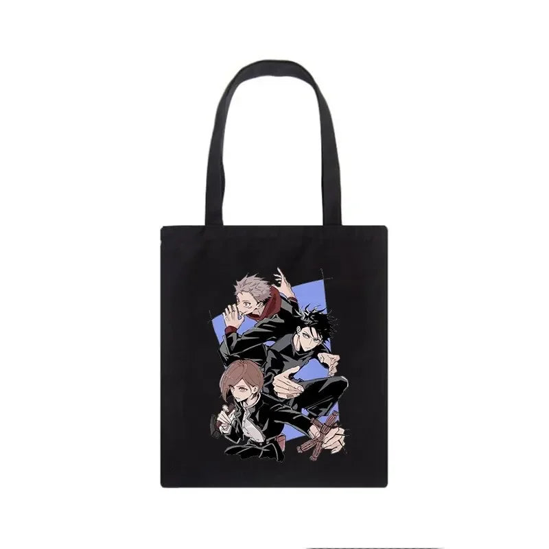 Bolso de mujer Jujutsu Kaisen, bolso de lona, bolso de hombro de anime japonés para mujer Ins Harajuku, bolso de compras vintage de dibujos animados de gran capacidad.