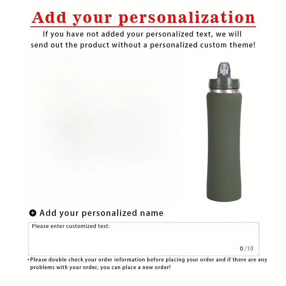Botella de agua personalizada de acero inoxidable con aislamiento térmico y pajita - Botella grabada para fitness/ciclismo, regalo perfecto para hombres y mujeres.