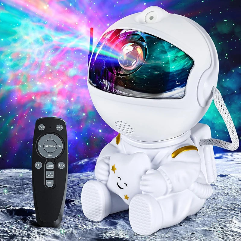 Proyector de galaxia de astronauta, luz nocturna blanca con estrella en la mano, lámpara proyector de estrellas para dormitorio infantil, decoración espacial y regalo.