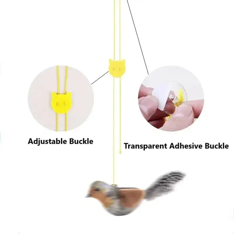 Juguete interactivo de pájaros para interiores para gatos, juguete para perseguir y provocar, juguete con sonido de hierba gatera, juguete divertido para gatos, juguete colgante de pared con forma de pájaros.