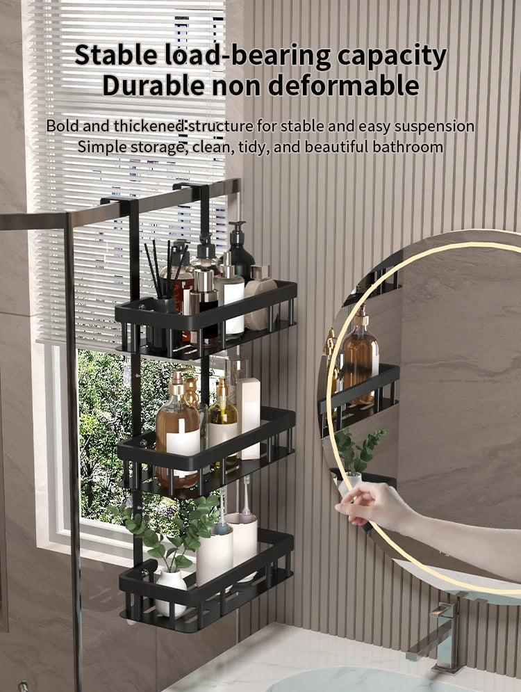 Estante de almacenamiento de tres niveles para pared de baño, estante para puerta, estante para gel de ducha, estante de almacenamiento para artículos de baño