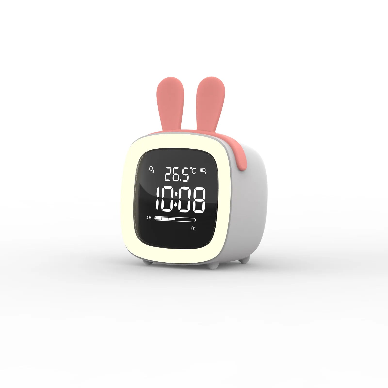 Rechargeable Cartoon LED Night Light Children Bedroom Alarm Clock with Thermometer Student Birthday Gift Room Bedside Deer Lamp