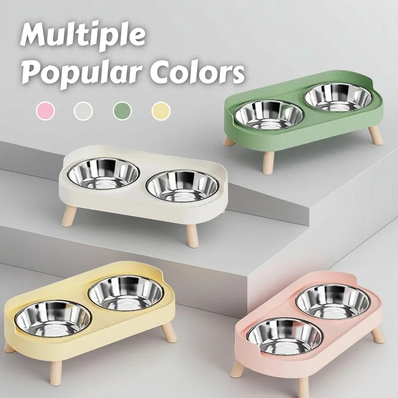 Comedero elevado colorido para mascotas Dopamine: dos cuencos de acero inoxidable con soporte para el cuello - Estación de comida y agua de moda para mascotas