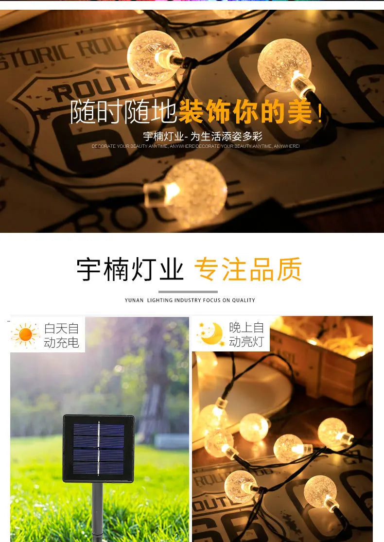 Nuevas luces solares de burbujas para exteriores, guirnalda de luces para camping al aire libre, guirnalda de luces decorativas con forma de gota de agua y luces LED de cristal.