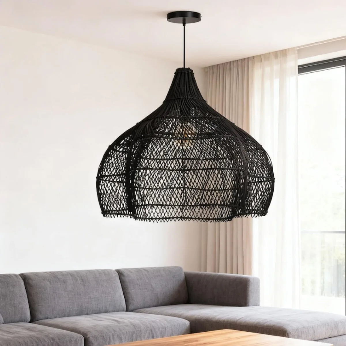 Lámpara de techo moderna de ratán japonés JOYINLED, hecha a mano, para sala de estar, restaurante, cocina o comedor.