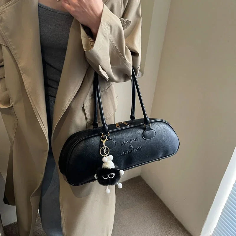 Bolsos de hombro de PU con cremallera y costuras sólidas, tipo baguette suave 2024, bolsos de alta calidad para mujer, bolsos de mano de gran capacidad para mujer.