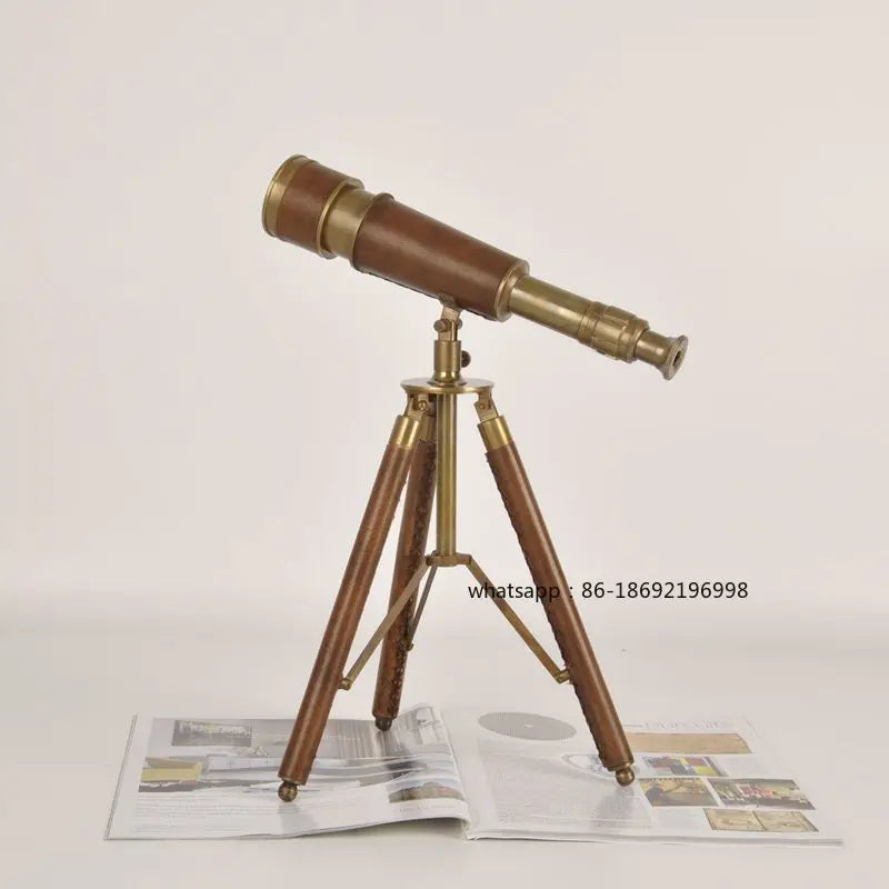Adorno de mesa vintage británico nostálgico importado de Indian Degree, decoración de latón y cuero, telescopio de doble tubo, regalo creativo