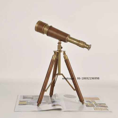 Adorno de mesa vintage británico nostálgico importado de Indian Degree, decoración de latón y cuero, telescopio de doble tubo, regalo creativo