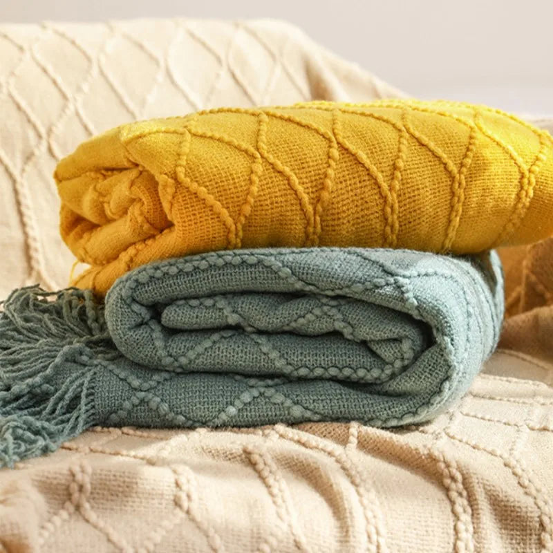 Manta tejida color caqui con borlas, gruesa, de estilo vintage, lujosa, estilo granja, cubrecama extragrande, manta para sofá