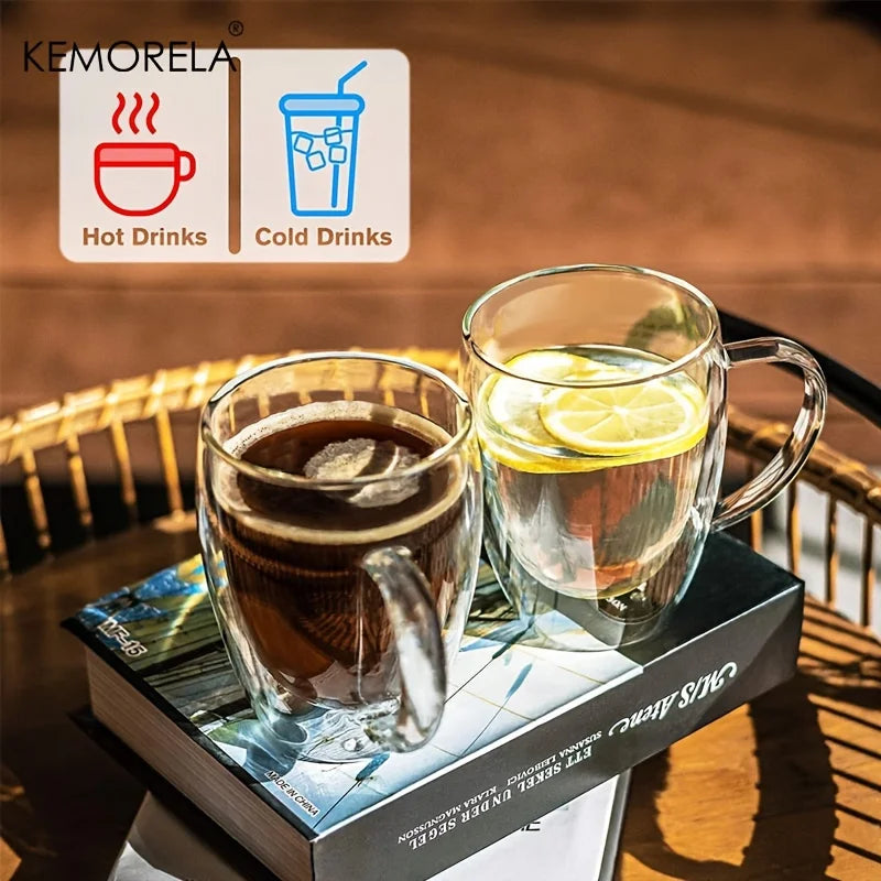 2/4/6 unidades Taza de café de vidrio de doble pared de 350 ml con asa Taza de capuchino de vidrio transparente Taza de café, té con leche, jugo y té