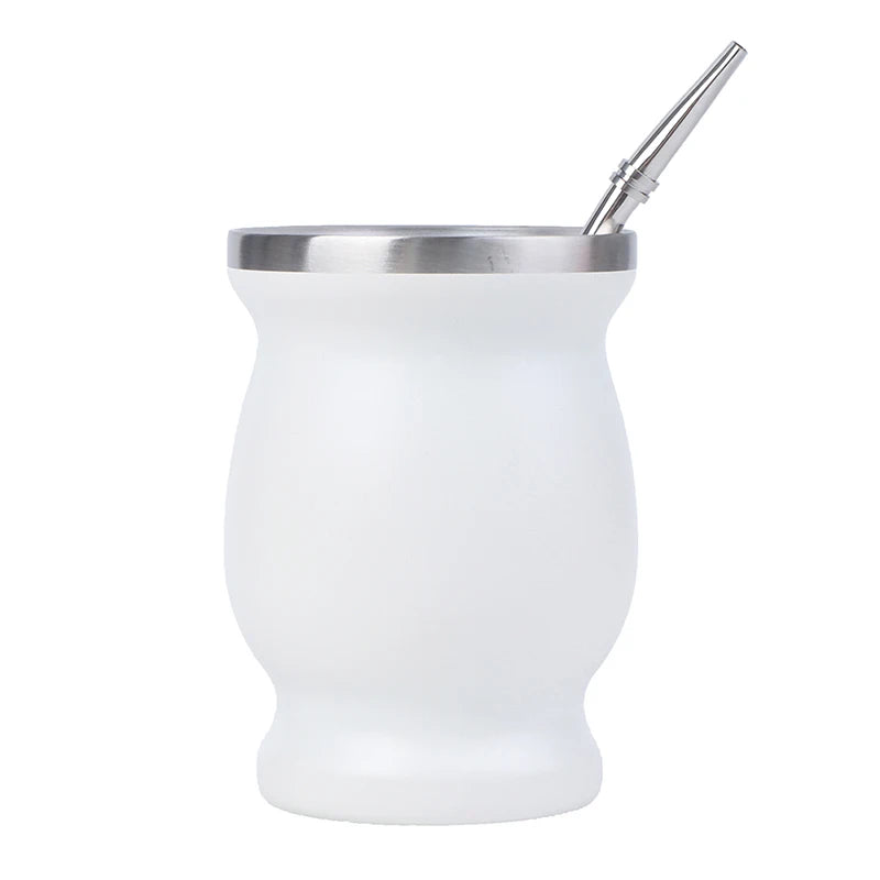 Juego de bombillas de 8 oz, calabaza para yerba mate, taza doble de acero inoxidable con cuchara y cepillo, aislamiento térmico antiescaldaduras.