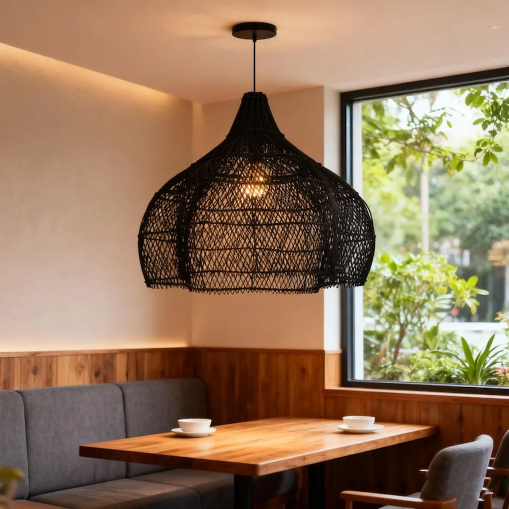 Lámpara de techo moderna de ratán japonés JOYINLED, hecha a mano, para sala de estar, restaurante, cocina o comedor.