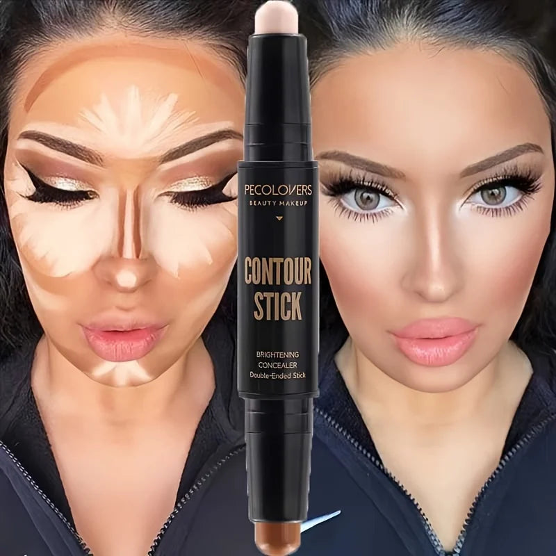 Barra de contorno con corrector e iluminador de doble punta para un contorno tridimensional del puente nasal y un rostro con forma de V.