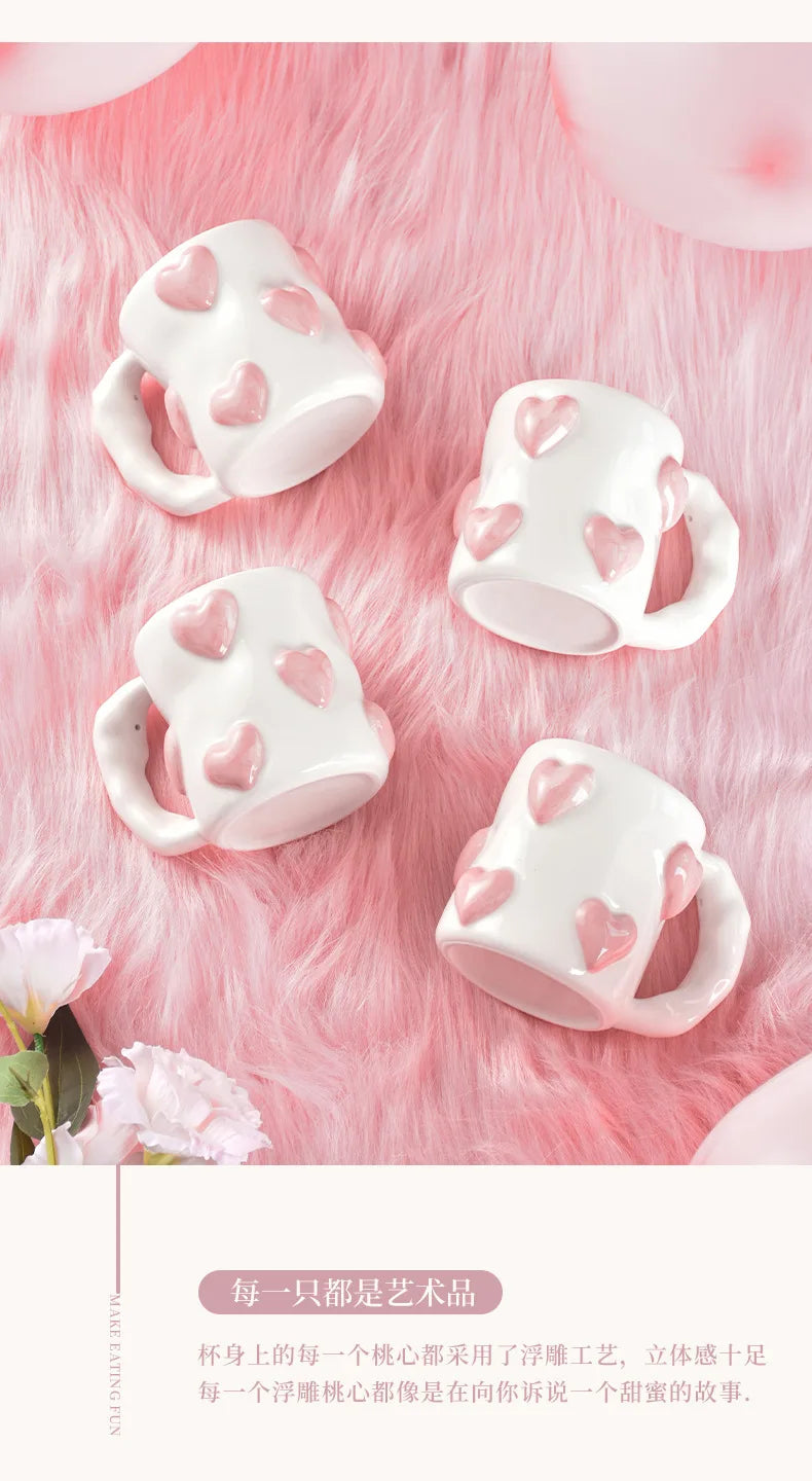 Taza de cerámica rosa con forma de corazón de AhunderJiaz, juego de tazas de café para el hogar, juego de utensilios de cocina, regalo de cumpleaños, decoración del hogar.