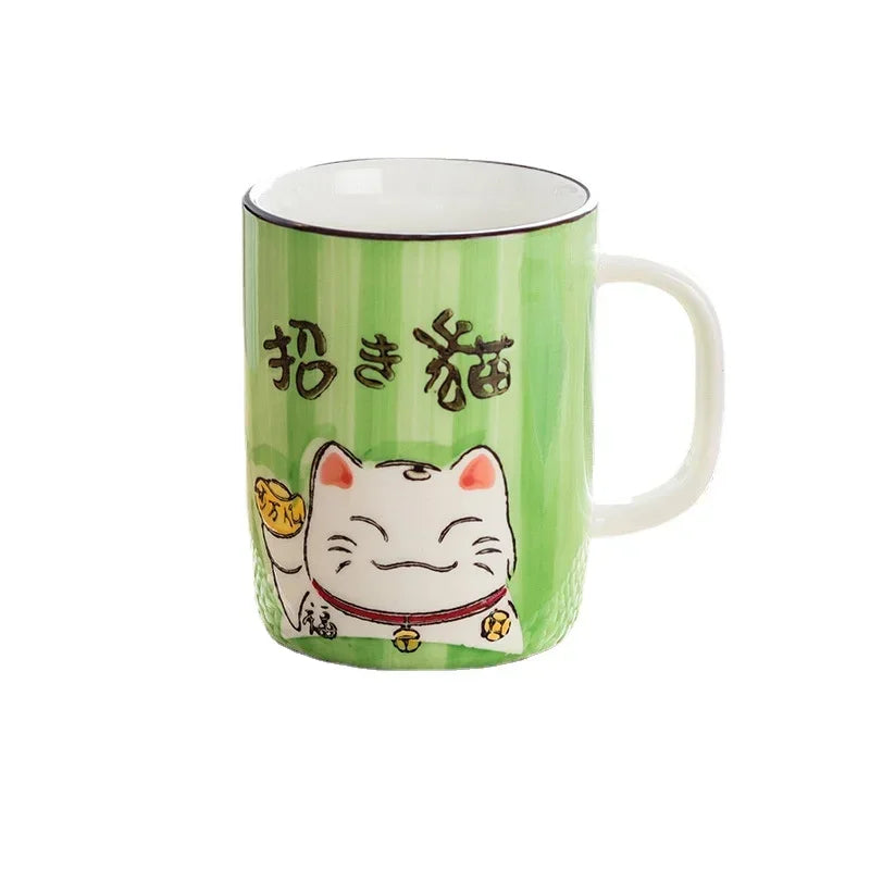 Taza de cerámica con diseño de gato de la suerte japonés, vaso de agua de alta capacidad para el hogar, la cocina y la oficina, ideal para café o té (400 ml).
