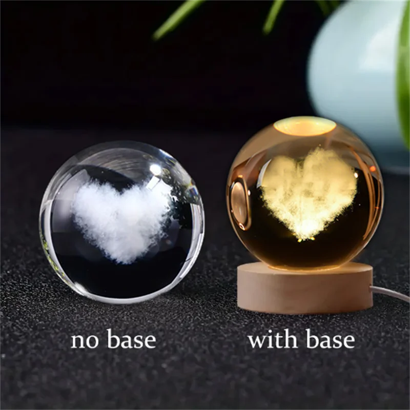 1 Pc Bola de Cristal de 6 cm Lámpara Nocturna Planeta Grabado con Láser Regalo de Cumpleaños Esfera de Vidrio Decoración de Escritorio para el Hogar con Base de Madera y USB