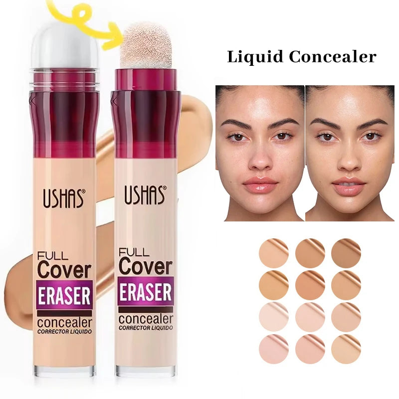Corrector con cabezal de esponja para ojeras, lágrimas, pecas, acné, pigmentación e imperfecciones, creando una piel de aspecto natural.