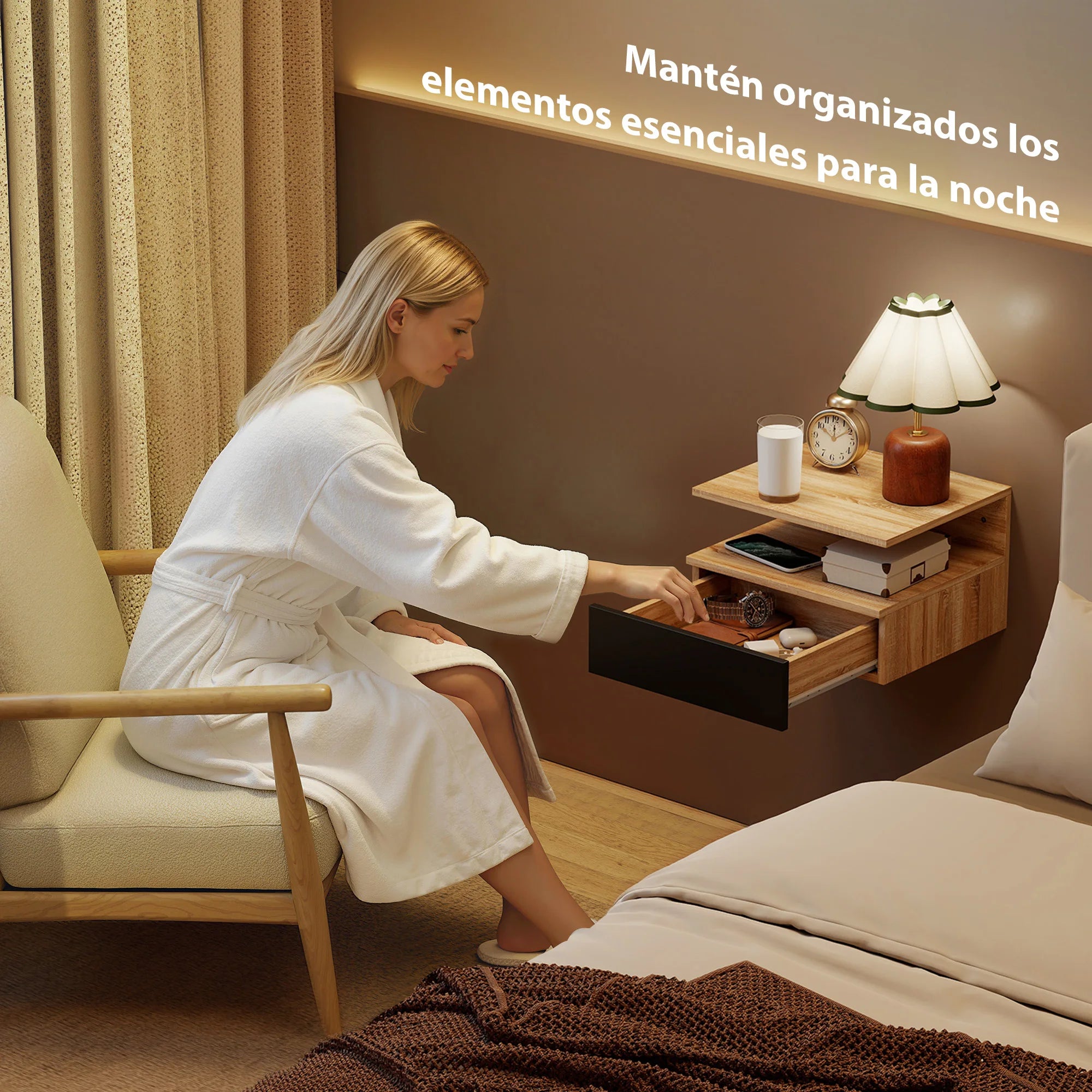 Juego de 2 mesitas de noche flotantes con cajón de Homcom, mesitas de noche para dormitorio, montaje en pared, estilo moderno.