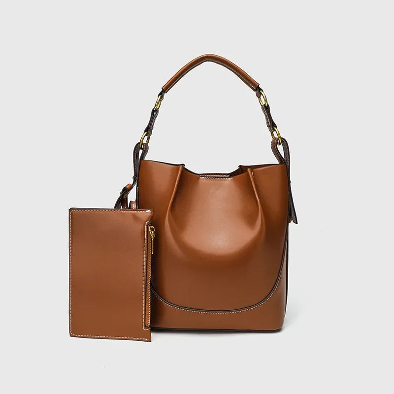 Nuevos bolsos tipo cubo de gran capacidad para mujer con correa ancha para el hombro, bolso de hombro individual con cordón, bolso de mano cruzado