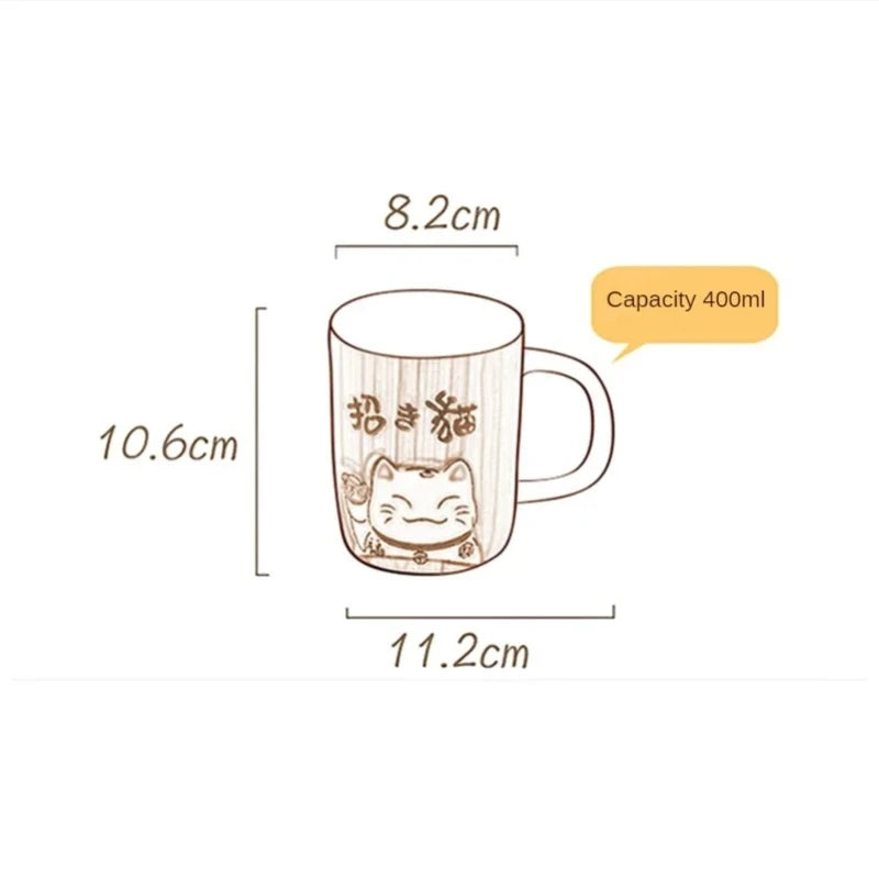 Taza de cerámica con diseño de gato de la suerte japonés, vaso de agua de alta capacidad para el hogar, la cocina y la oficina, ideal para café o té (400 ml).