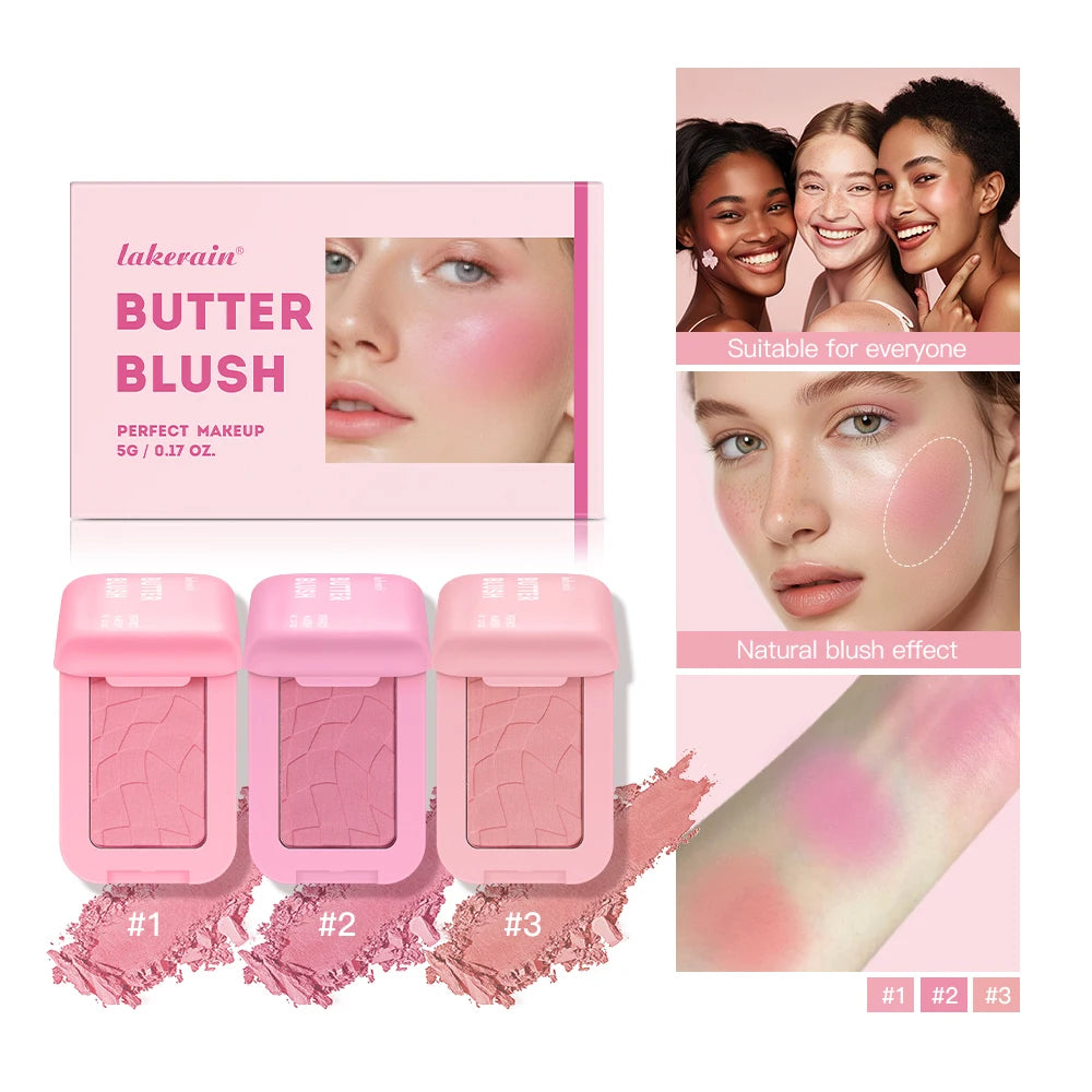 Colorete en polvo profesional de larga duración (12 horas), fórmula vegana. Colorete en polvo rosa crema de la paleta Bar Cosmetics.