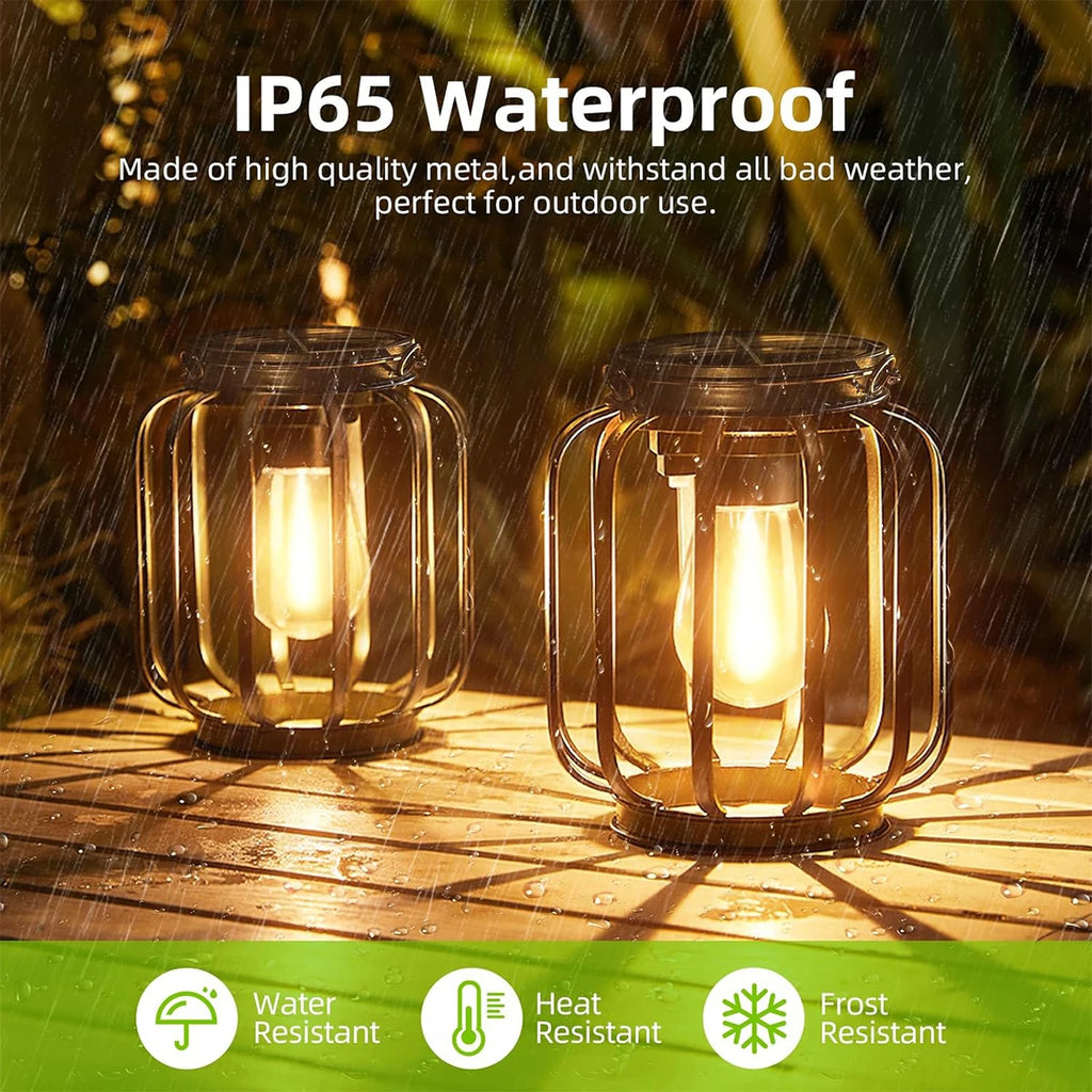 Linterna solar exterior impermeable con luz LED, lámparas de jardín de 3000k con sensor de luz diurna y cadena duradera para exteriores. Carcasa metálica hueca.