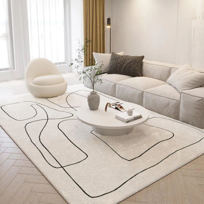 Alfombra de felpa de estilo nórdico para sala de estar, con diseño de arte abstracto, ideal para dormitorio. Alfombra suave de líneas sencillas y gruesa para el hogar.