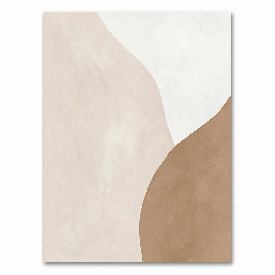 Cuadro abstracto geométrico moderno en tonos beige y marrón sobre lienzo, ideal para decoración de paredes, salas de estar y otros espacios.