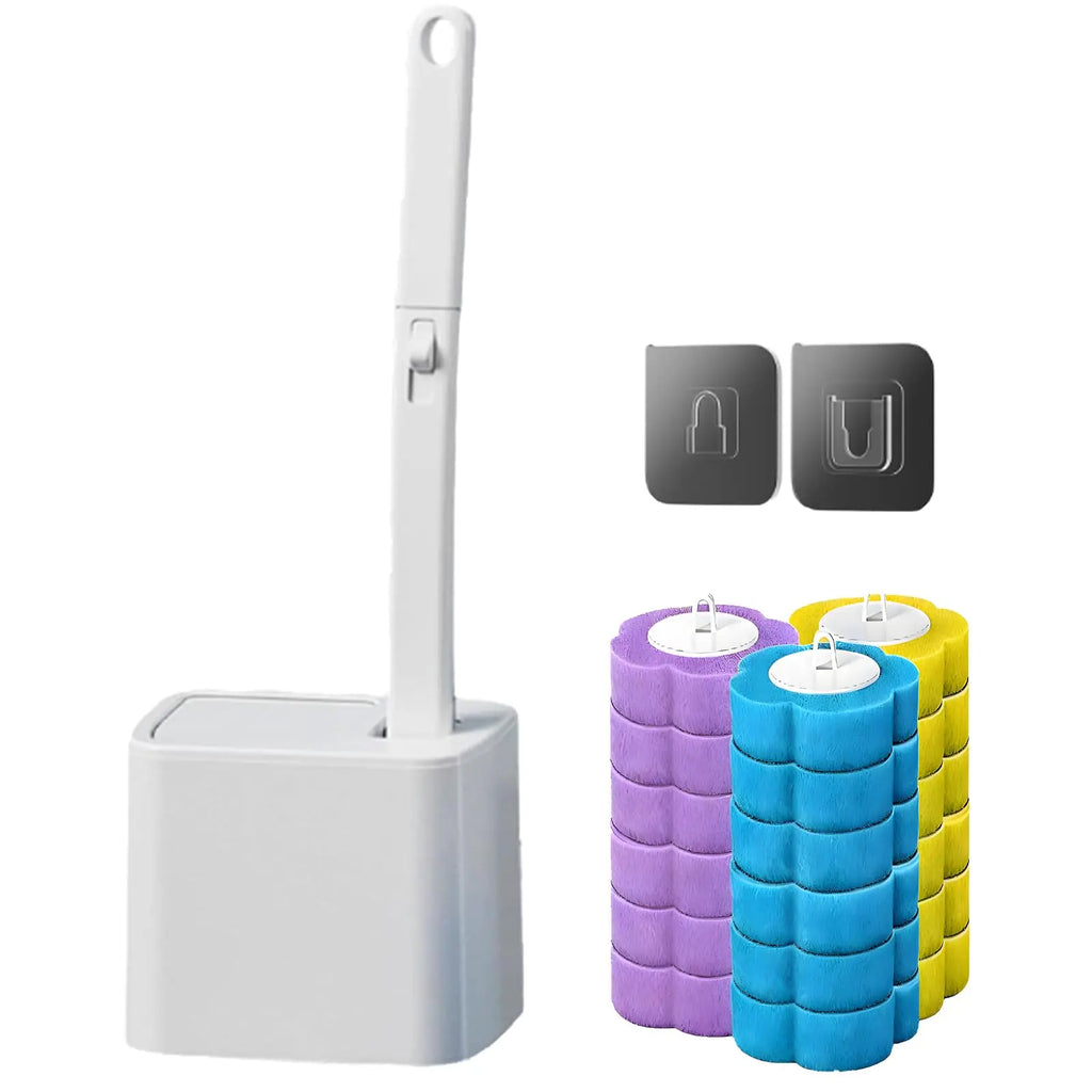 Cepillo desechable para inodoro, juego de soporte para cepillo de inodoro con 18 recambios de limpiador, cepillo con mango largo, accesorios para el inodoro y el hogar.
