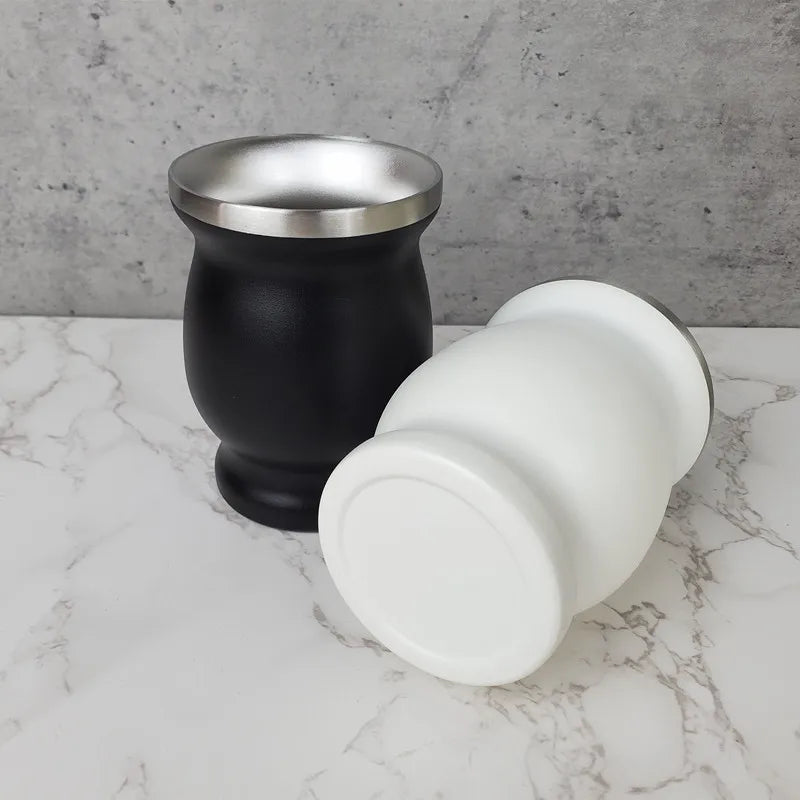 Mate de acero inoxidable de doble pared de 230 ml (8 oz) para yerba mate, incluye una bombilla (pajita) y un cepillo de limpieza.