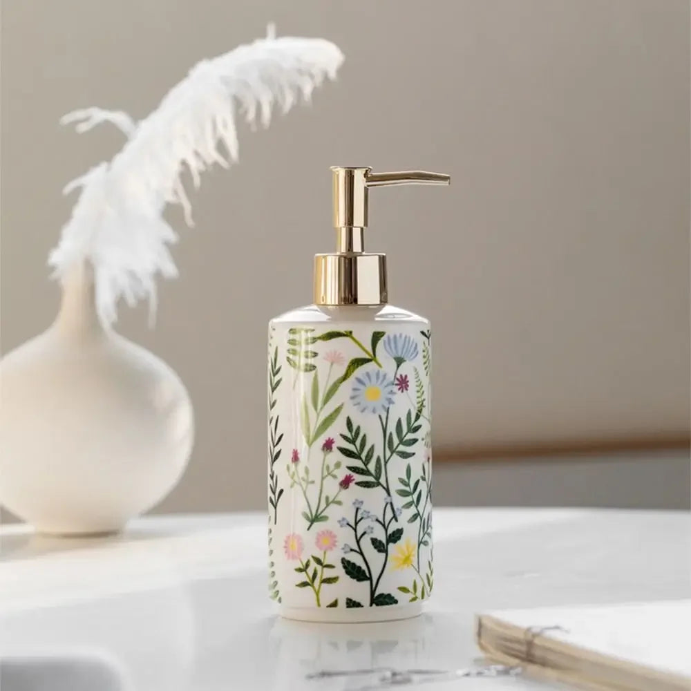 Dispensador de jabón de cerámica de 430 ml, moderno, vintage, marrón, contenedor de almacenamiento de líquidos, ahorra jabón, botella con bomba de loción creativa para el baño