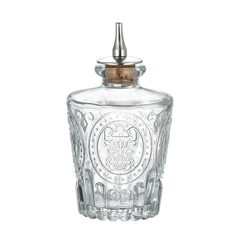 Botella de amargo - Botella de vidrio vintage, botellas decorativas con tapón dosificador, botellas dosificadoras para preparar cócteles, ideal para bartenders.