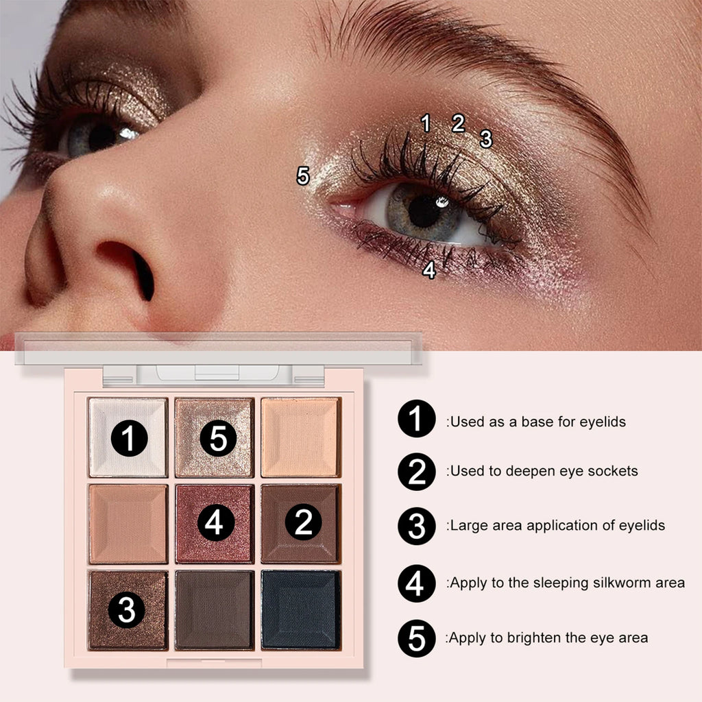 Paleta de sombras de ojos JUJU DREAM de 9 colores, acabado mate y brillante, tonos suaves de té con leche, compacta y fácil de usar para el maquillaje diario de los estudiantes.