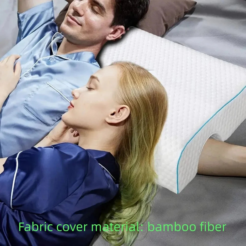 Almohada arqueada para parejas con espuma viscoelástica transpirable de rebote lento, almohada para dormir que protege las manos y el cuello, evitando la presión.