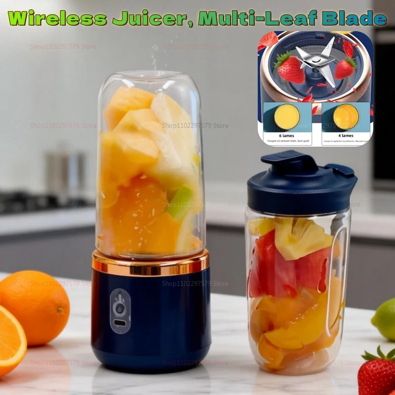 Licuadora portátil de doble vaso con USB, exprimidor de frutas para batidos, malteadas y zumos, procesador de alimentos compacto, exprimidor de naranjas.