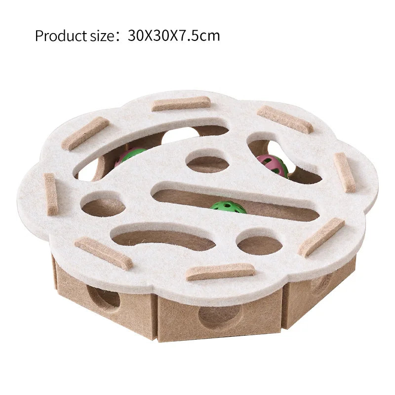 Juguete interactivo de fieltro para gatos con forma de rompecabezas, caja de juguetes con laberinto, túnel, campana y pelota. Juguete de entretenimiento para gatos para interiores.