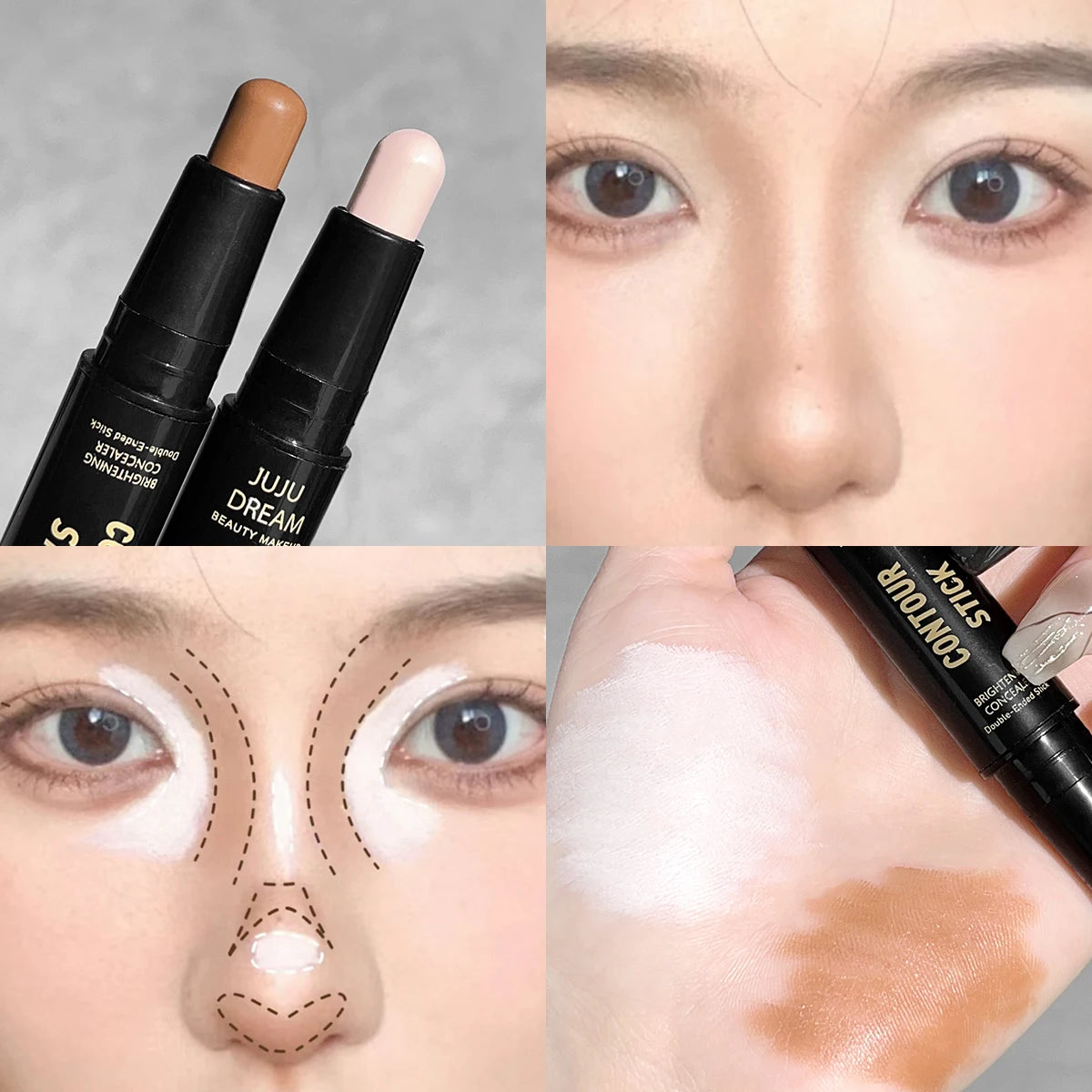 Barra de contorno de doble punta, base de maquillaje facial, corrector, ojeras de larga duración, corrector de contorno, maquillaje