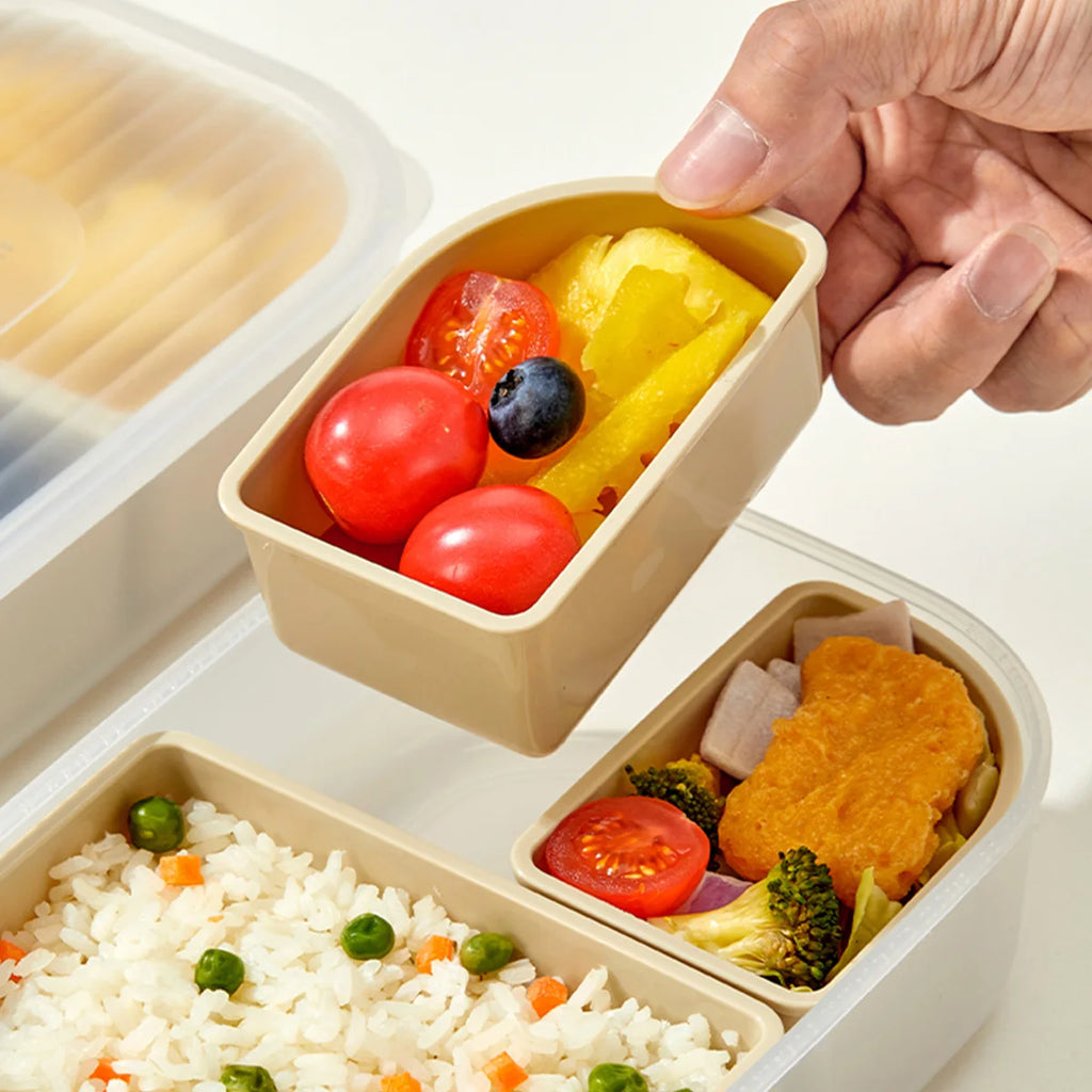 WORTHBUY Tupper de Almuerzo de Plástico para Microondas con 3 Rejillas, Caja Bento de Frutas Portátil y Desmontable, Contenedor de Comida Apilable para Escuela y Oficina