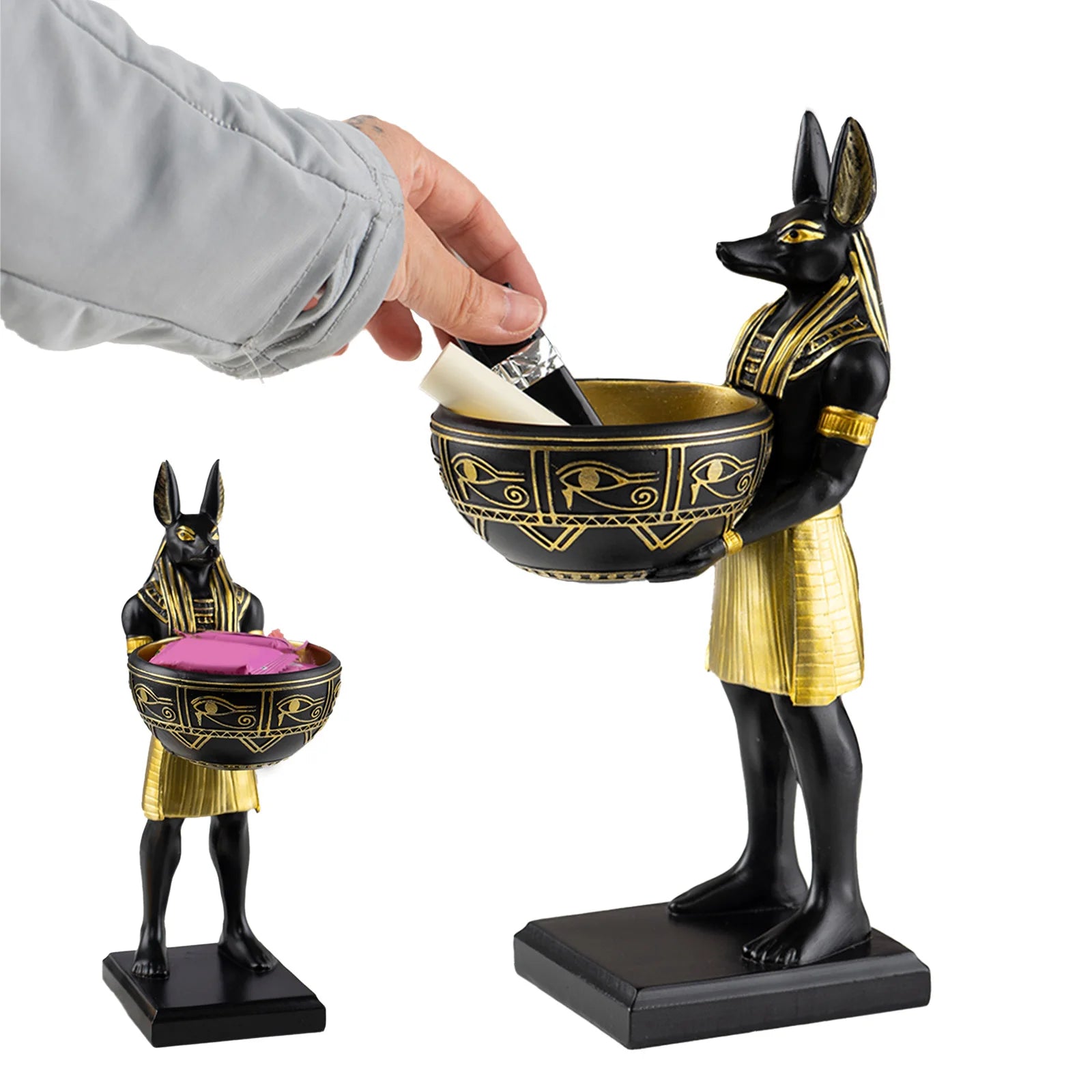 Estatua del dios Anubis de 25 cm, escultura de arte del antiguo Egipto con cuenco, regalo de escultura egipcia para amantes de la mitología y aficionados a la historia.