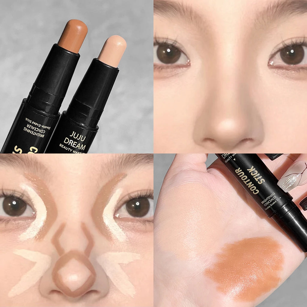 Barra de contorno de doble punta, base de maquillaje facial, corrector, ojeras de larga duración, corrector de contorno, maquillaje