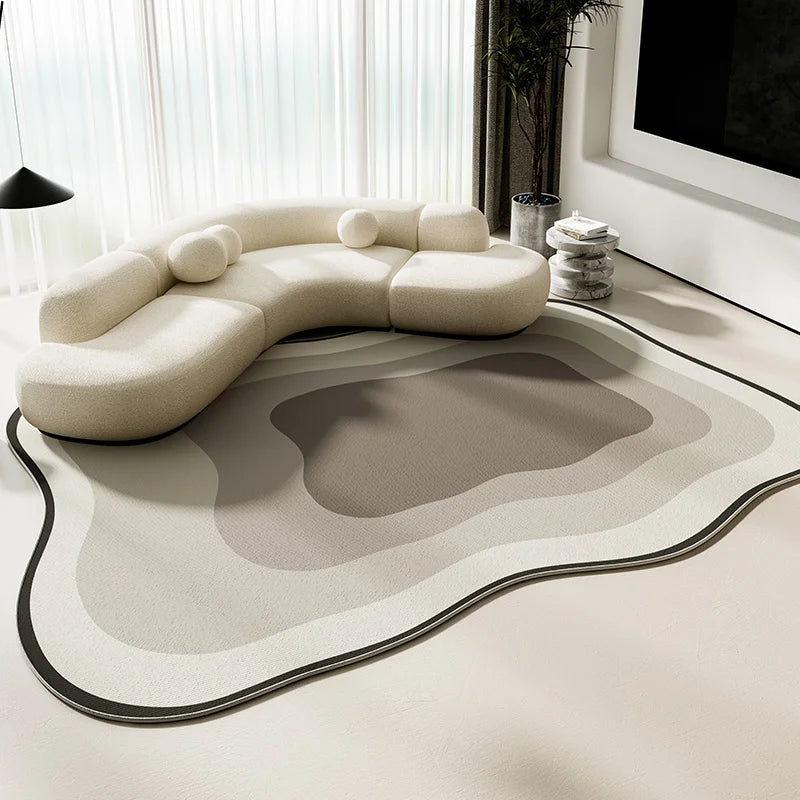 Alfombra de terciopelo irregular estilo crema para sala de estar, alfombra antideslizante de cobertura total para sofá o mesa de centro, fácil mantenimiento, decoración del hogar.