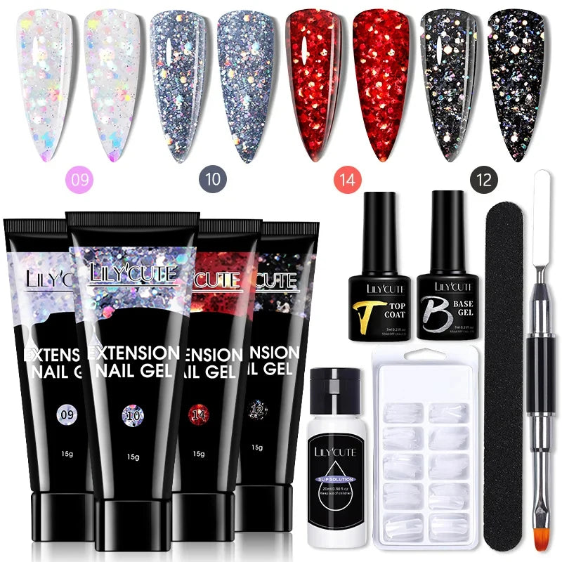 Kit de gel para extensión de uñas LILYCUTE de 15 ml, gel UV, acrílico, blanco, transparente, rosa, esmalte de uñas, lámpara LED, set de manicura para decoración de uñas.