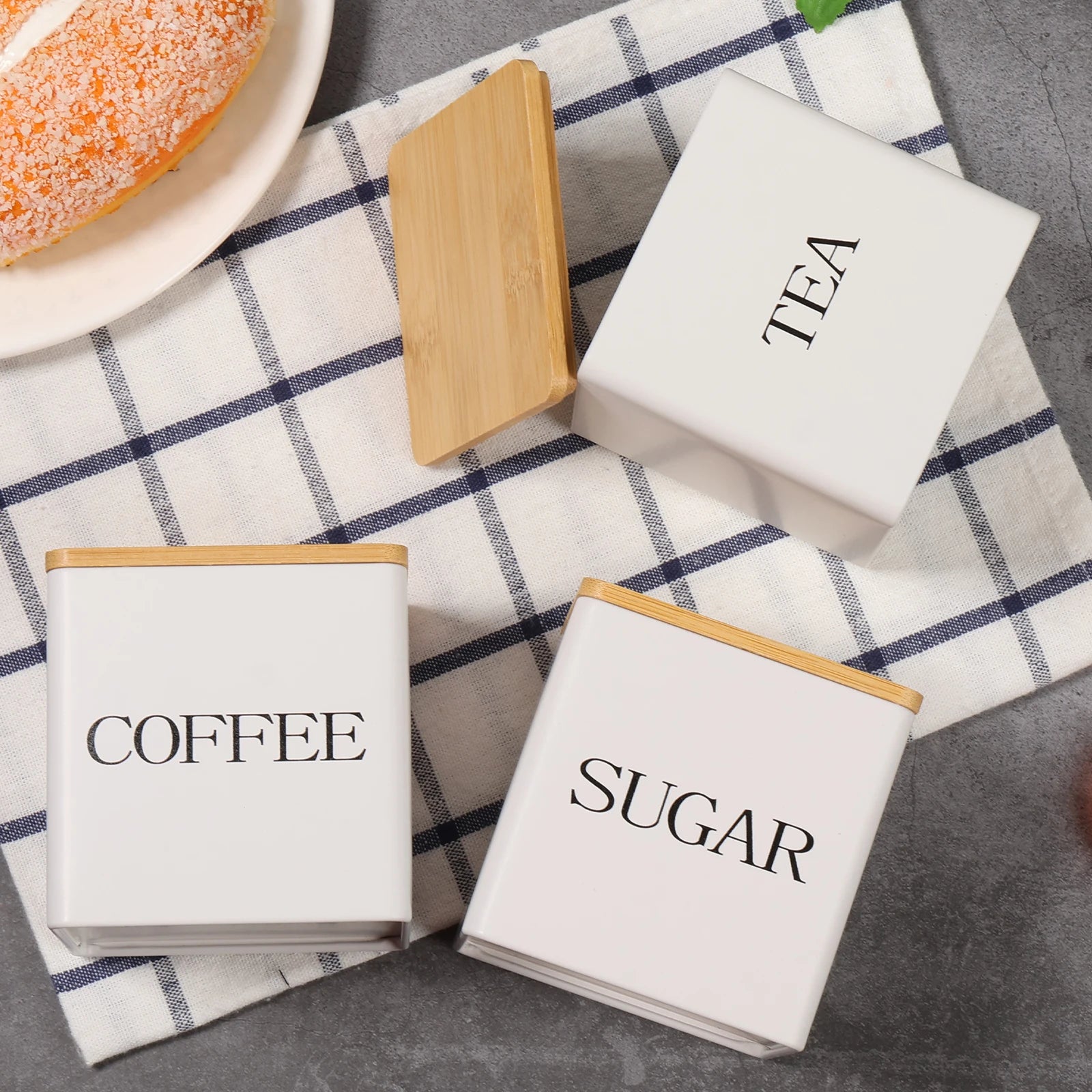 3 botes de almacenamiento para granos de café, té y azúcar, con cierre hermético al vacío. Botes de hierro para cocina con tapa hermética.