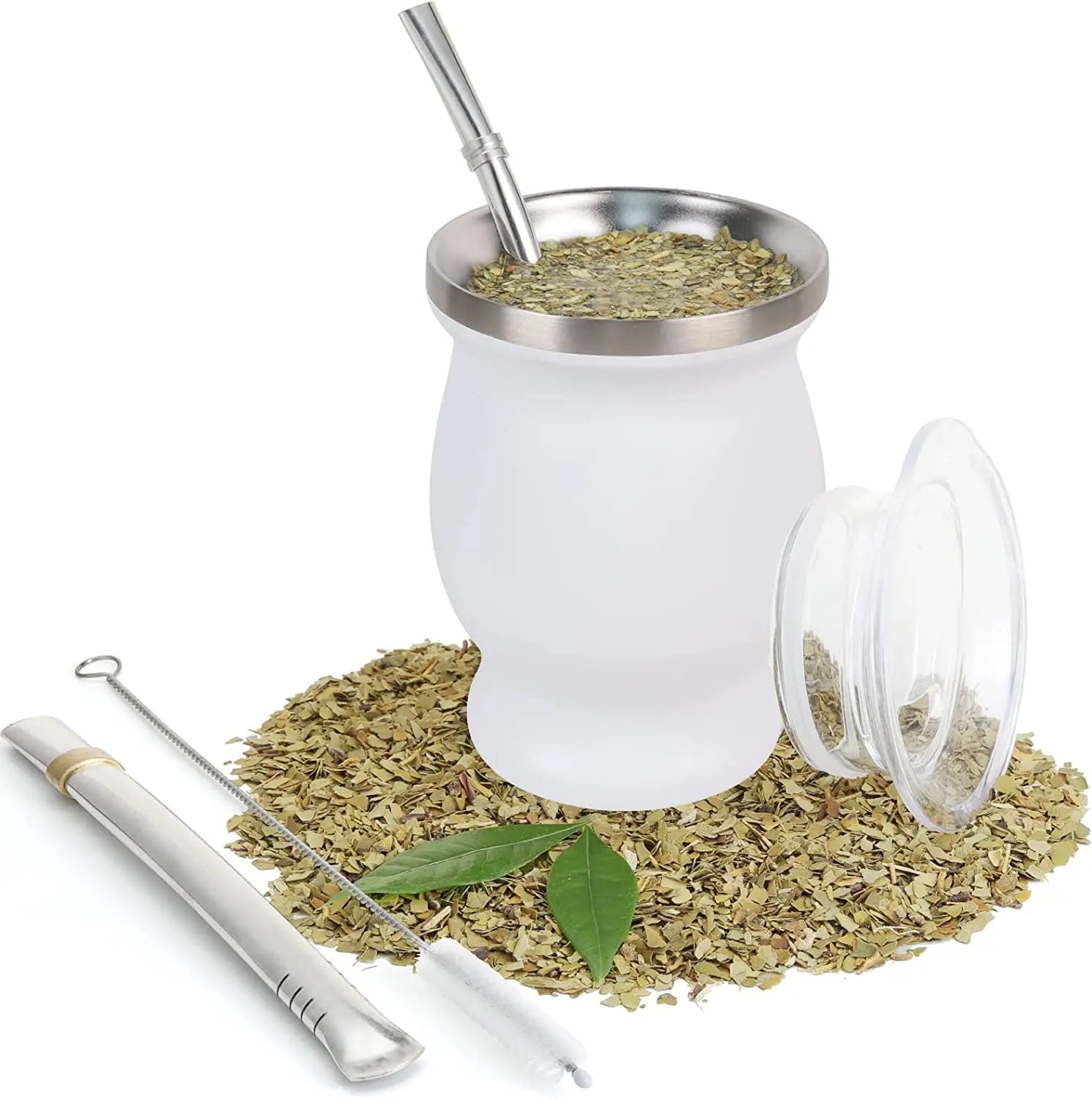 Juego de mate de calabaza natural con tapa (mate tradicional original - 230 ml) | Incluye 2 bombillas (pajitas para mate)