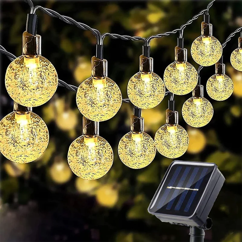 Guirnalda de luces LED solares para exteriores con globos de cristal y 8 modos de iluminación para jardín, patio, fiestas y decoración de árboles. Ramadán Kareem.