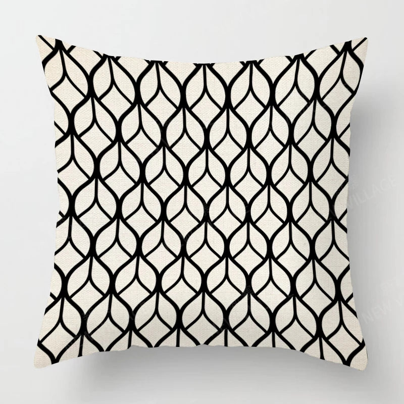 Funda de almohada de lino con estampado geométrico en blanco y negro para sofá o sofá. Decoración para el hogar. Se puede personalizar para ti. Tamaños disponibles: 40x40, 45x45, 50x50 y 60x60.