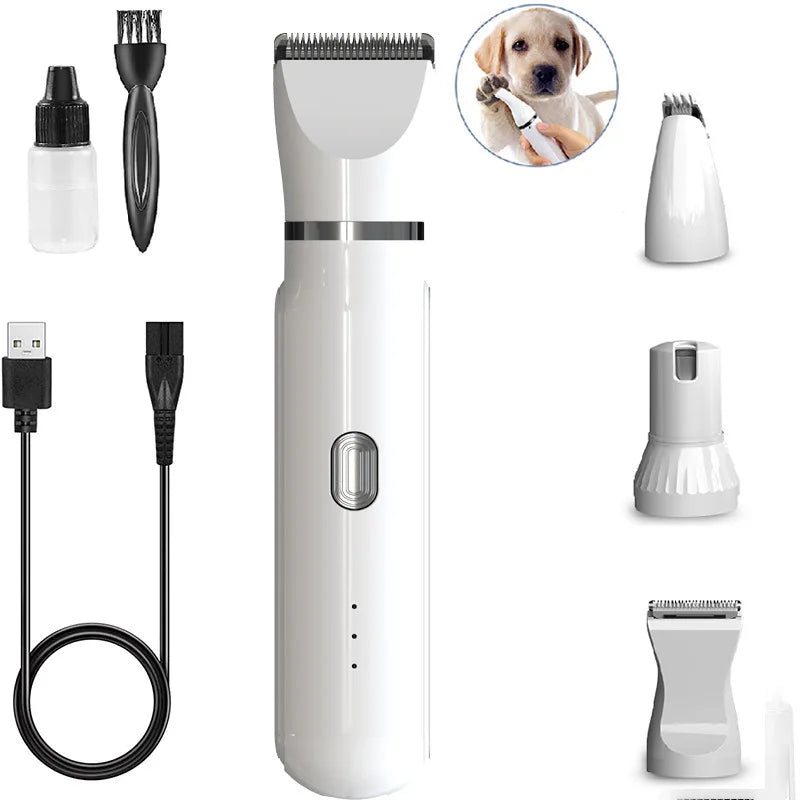 Kit de aseo para mascotas 4 en 1 Kit profesional de cortapelos para mascotas Recortadora eléctrica para el cuidado de perros Bajo nivel de ruido Recargable Empujador de uñas