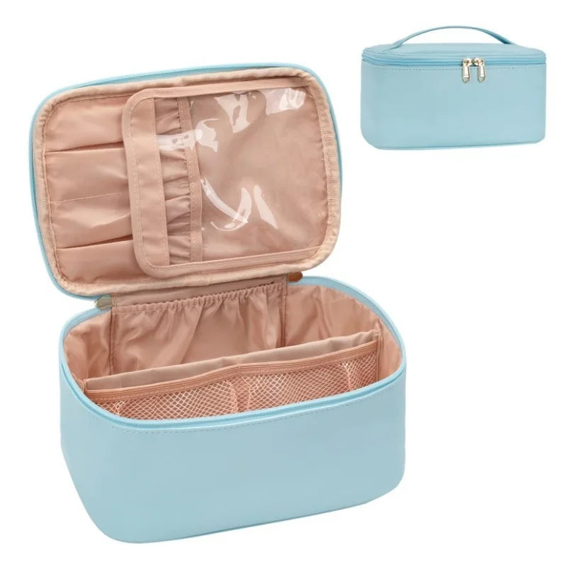 Neceser portátil de gran capacidad para maquillaje de viaje, organizador de maquillaje negro para mujeres, neceser para niñas que viajan.