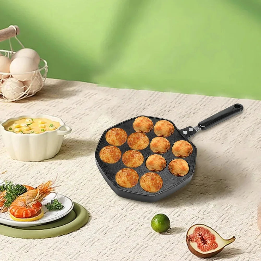 Sartén para takoyaki con 12 moldes, sartén antiadherente de aleación de aluminio para hacer takoyaki, ideal para preparar bolas de pulpo y panqueques.